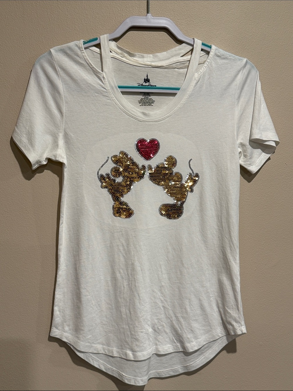 Disney Parks Sequin Mickey & Minnie Mouse Heart Tee Disneyland